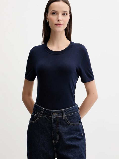 United Colors of Benetton t-shirt z jedwabiem damskie kolor granatowy 1ZRED10BK - zdjęcie produktu nr 1