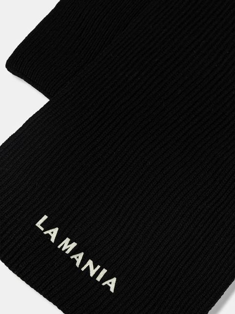 La Mania szalik wełniany MERINOWOOL damski kolor czarny gładki MERINOWOOL