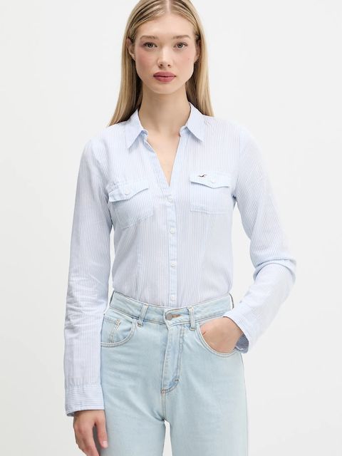 Hollister Co. koszula bawełniana damska kolor niebieski regular z kołnierzykiem klasycznym KI340-5425 - zdjęcie produktu nr 1