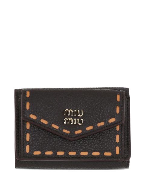 Miu Miu whipstitch-trim logo-plaque wallet - Brown - zdjęcie produktu nr 1