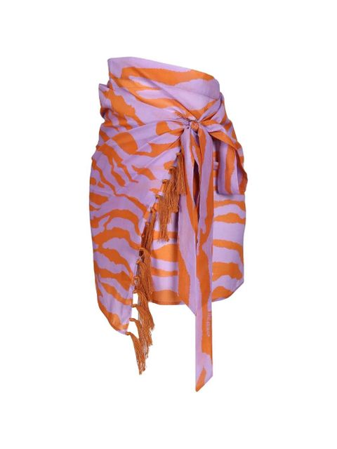 The Attico animal-print fringed skirt - Purple