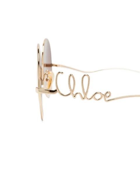Chloé Eyewear logo-plaque round-frame sunglasses - Gold