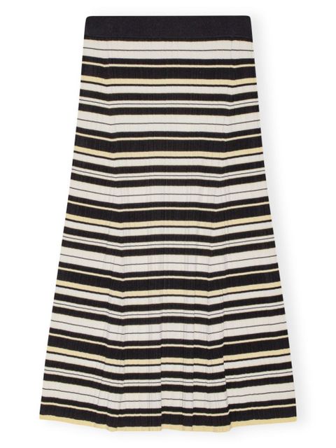GANNI striped ribbed-knit midi skirt - Black