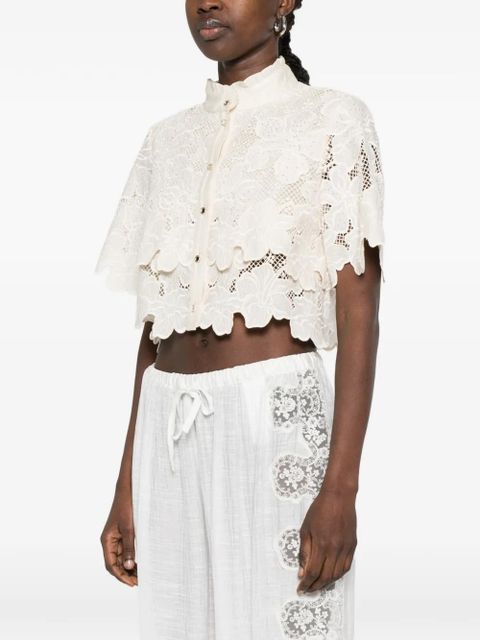 SANDRO Ame floral-lace shirt - Neutrals