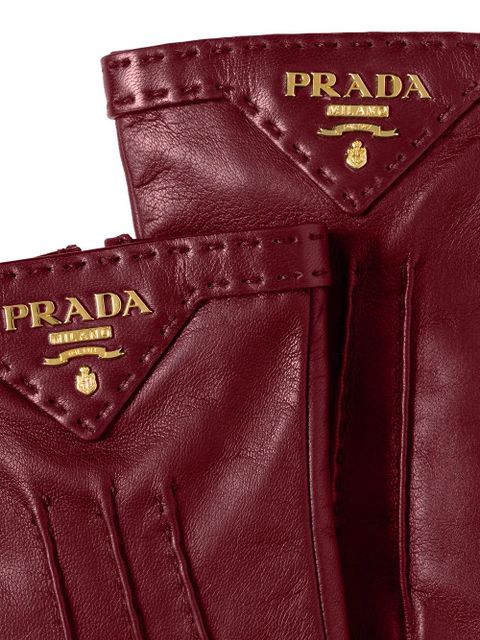 Prada logo plaque gloves - Red