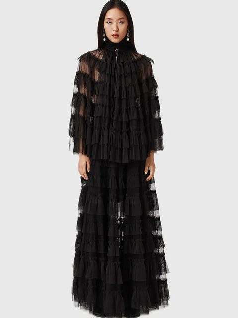 AllSaints spódnica kolor czarny maxi rozkloszowana W071RD