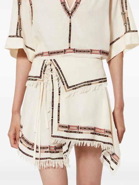 ISABEL MARANT Feriel embroidered fringed skirt - Neutrals