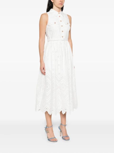 Self-Portrait embroidered belted dress - White