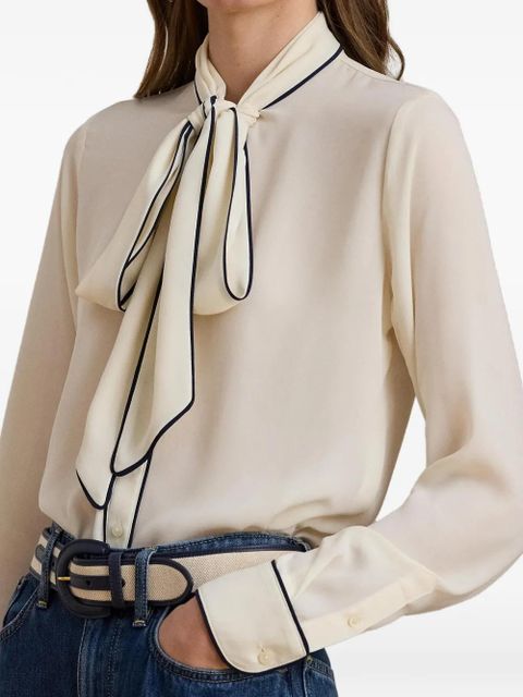 Lauren Ralph Lauren bow-detail contrast-trim blouse - Neutrals - zdjęcie produktu nr 2