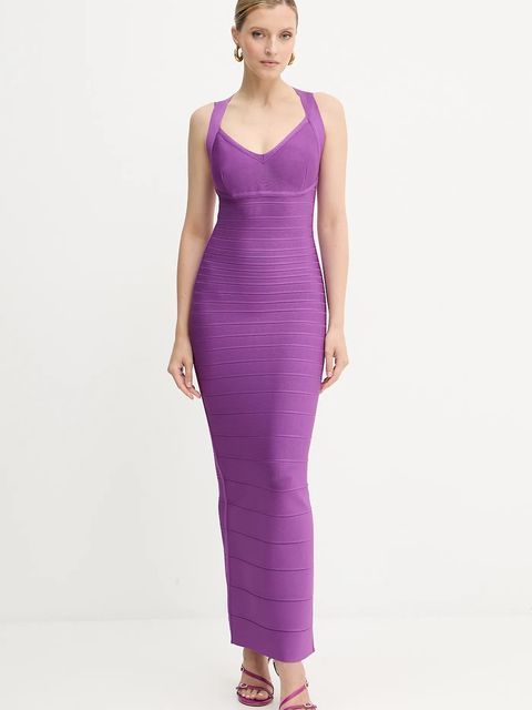 Herve Leger sukienka Sutton kolor fioletowy maxi dopasowana HLT8497963 - zdjęcie produktu nr 1