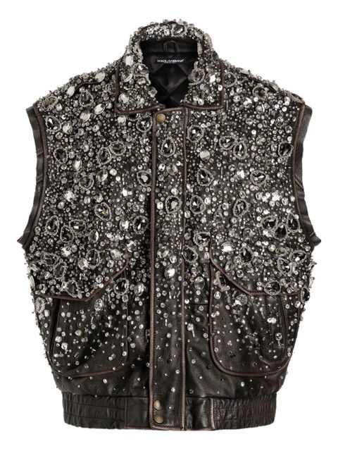 Dolce & Gabbana crystal-embellished leather vest - Brown - zdjęcie produktu nr 1