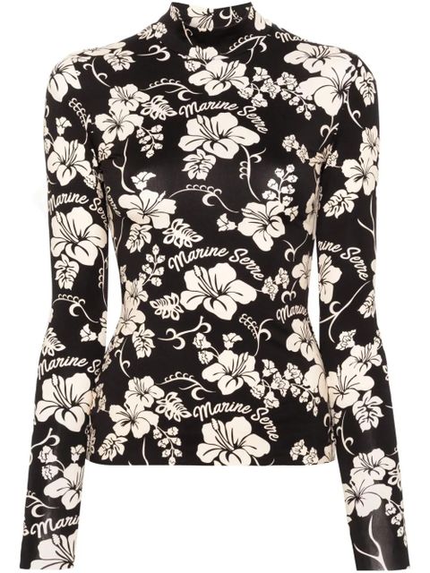 Marine Serre botanical-print high-neck T-shirt - Black - zdjęcie produktu nr 1