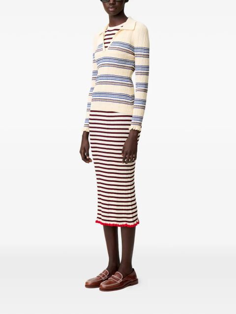 Claudie Pierlot striped ruffled polo top - Neutrals