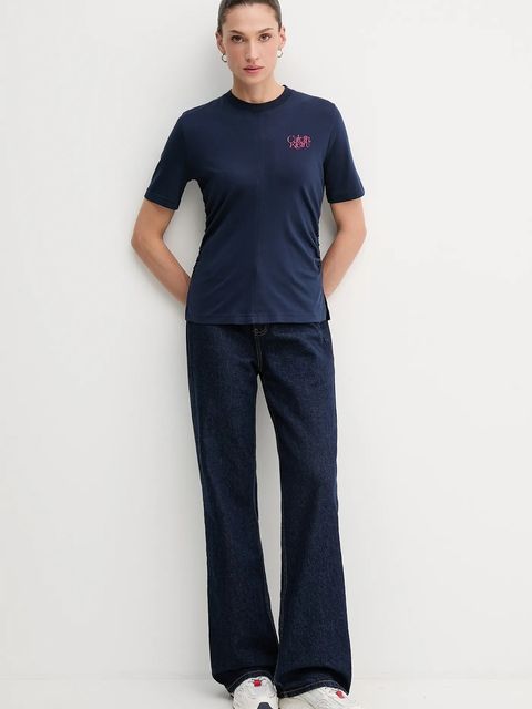 Calvin Klein Jeans t-shirt bawełniany damski kolor granatowy LV047D211G