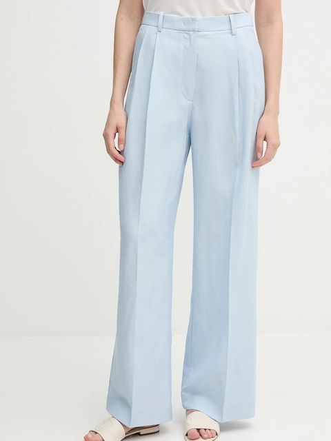 Tommy Hilfiger spodnie z domieszką lnu damskie kolor niebieski proste high waist WW0WW45460