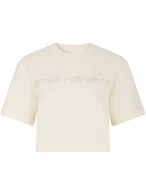 Rabanne logo-embroidered cropped T-shirt - Neutrals - zdjęcie produktu nr 1