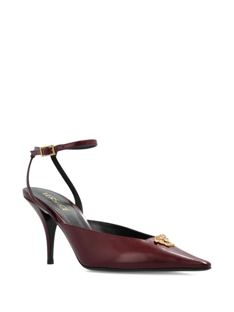 Versace 85mm La Medusa embellished pointed-toe heeled pumps - Red - zdjęcie produktu nr 2