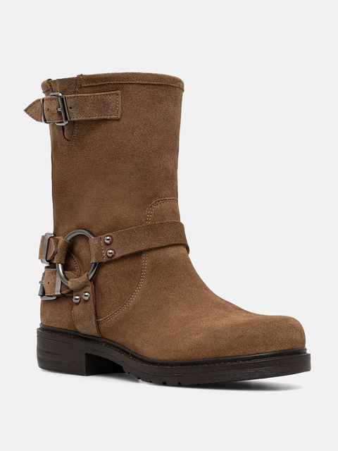 Medicine botki zamszowe kolor brązowy na platformie