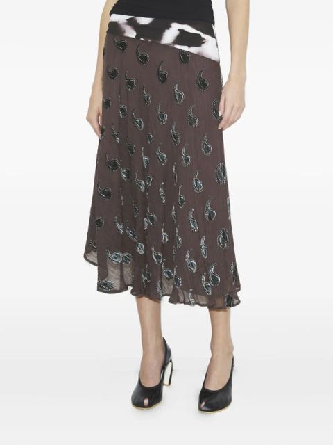 Tory Burch paisley-pattern asymmetric midi skirt - Brown