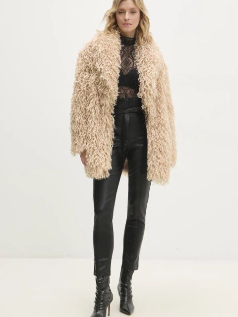 Answear Lab płaszcz damski kolor beżowy przejściowy niezapinany