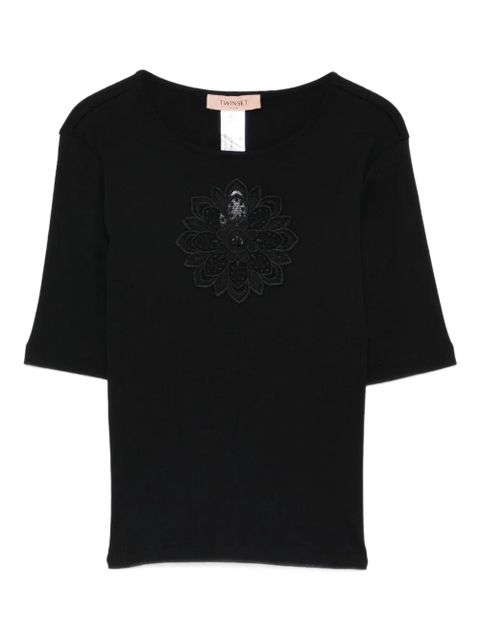 TWINSET floral-appliqué T-shirt - Black - zdjęcie produktu nr 1