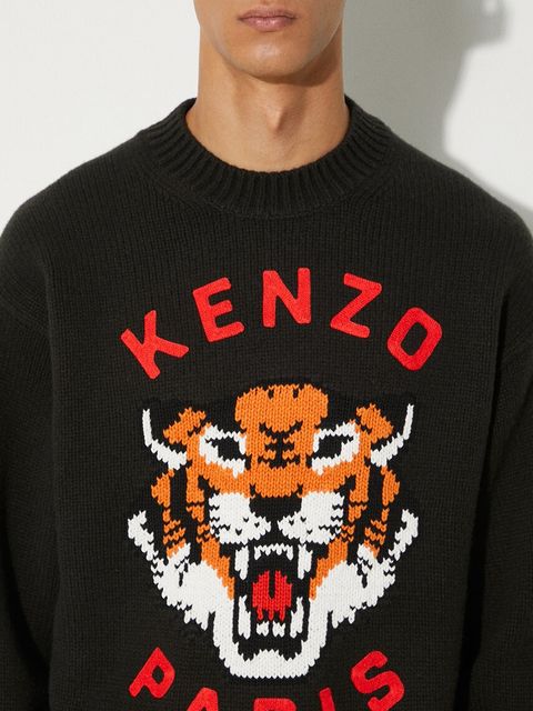 Kenzo sweter wełniany Rws Lucky Tiger Jumper kolor czarny ciepły FE68PU4773LH.99J