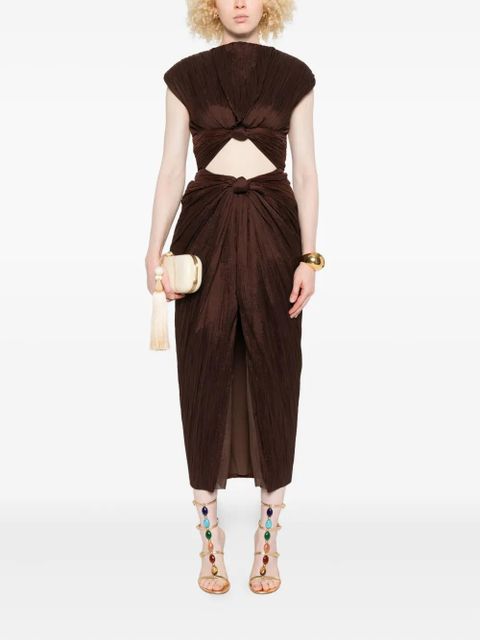 Cult Gaia Inaya plissé knot-detail midi dress - Brown - zdjęcie produktu nr 2