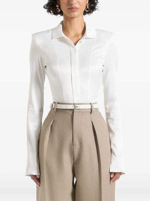 Manière De Voir Louise wide-shoulder satin shirt bodysuit - Neutrals