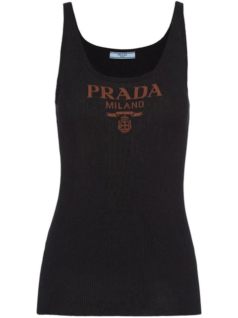 Prada logo-print silk tank top - Black - zdjęcie produktu nr 1