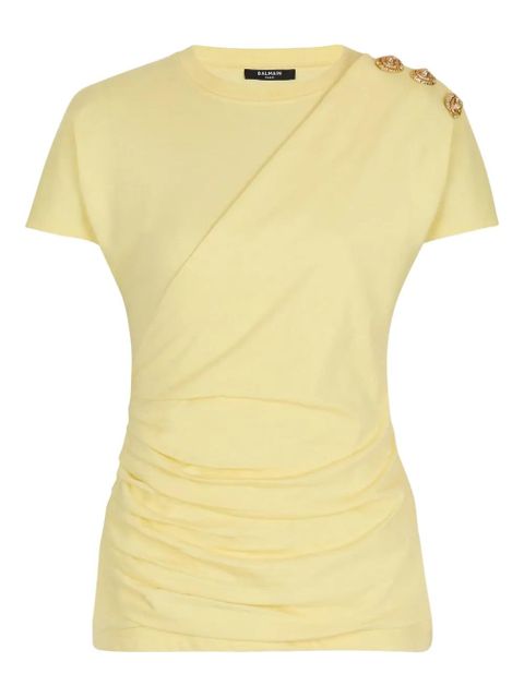 Balmain draped-detail T-shirt - Yellow - zdjęcie produktu nr 1