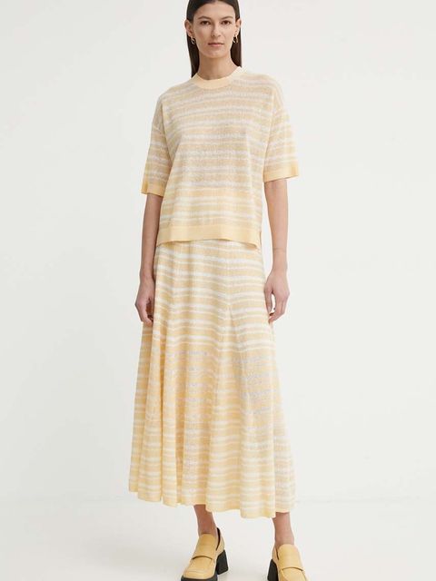 AERON spódnica z domieszką lnu THEO kolor pomarańczowy maxi rozkloszowana AW24SSSK216502