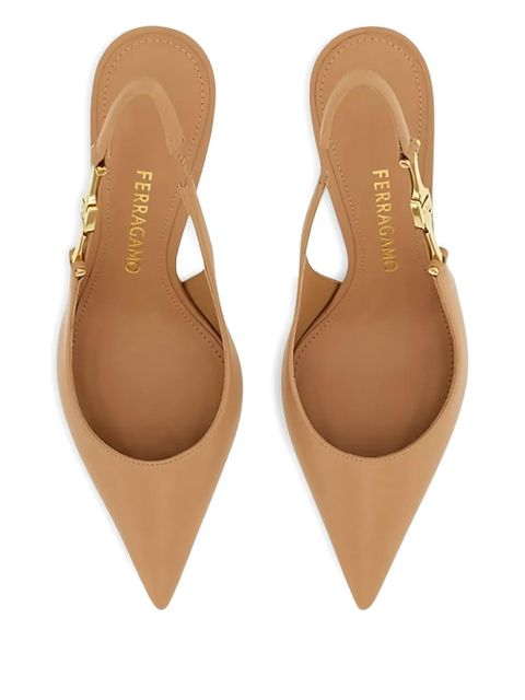 Ferragamo 70mm F buckle-slingback pointed-toe sandals - Neutrals