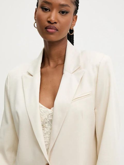 Answear.LAB marynarka kolor beżowy jednorzędowa gładka