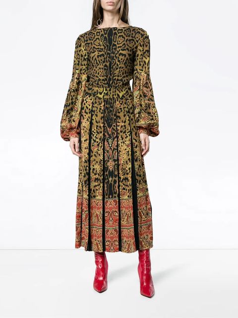 ETRO leopard-print pleated midi dress - Yellow
