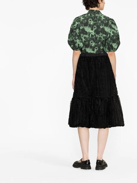 GANNI floral-print ruffled organic cotton top - Black