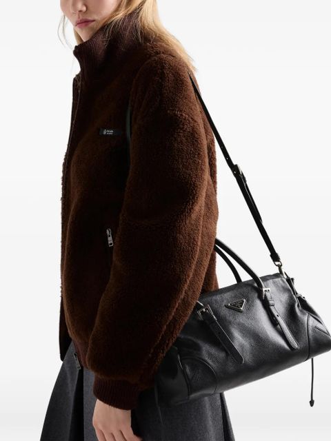 Prada medium leather triangle-logo tote bag - Black - zdjęcie produktu nr 2