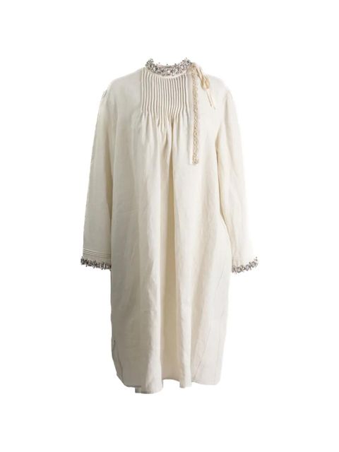 Prada pleated embellished-neck dress - Neutrals - zdjęcie produktu nr 1