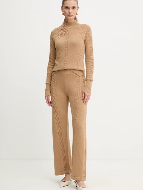 Ermanno Scervino LIFE spodnie z dodatkiem wełny damskie kolor brązowy proste high waist D474P501NJG - zdjęcie produktu nr 2