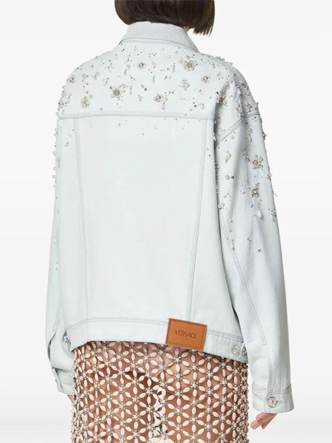 Versace pearl-embellished denim jacket - Blue