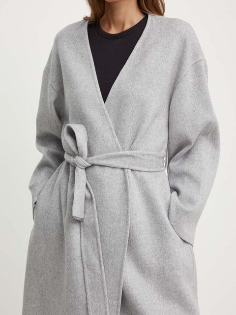 Calvin Klein płaszcz wełniany kolor szary przejściowy K20K207086