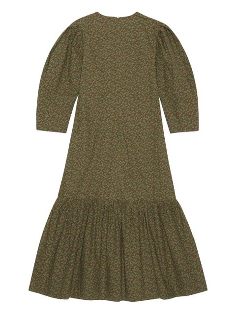 GANNI puff-sleeve floral-print midi dress - Green - zdjęcie produktu nr 2