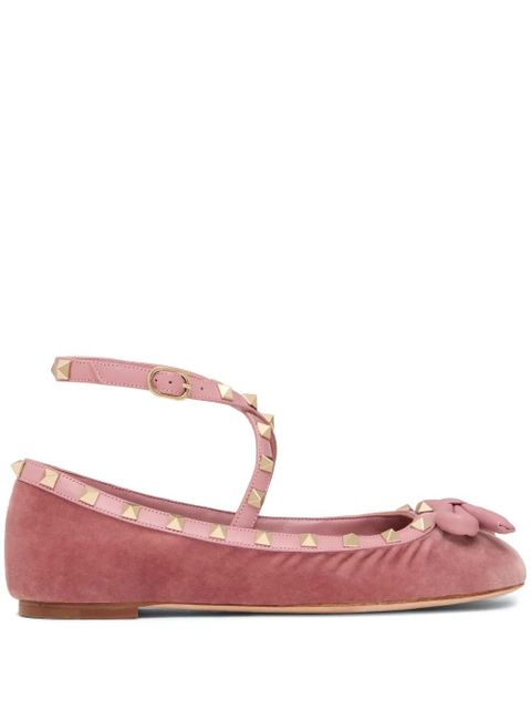 Valentino Garavani Rockstud velvet ballet flats - Pink - zdjęcie produktu nr 1