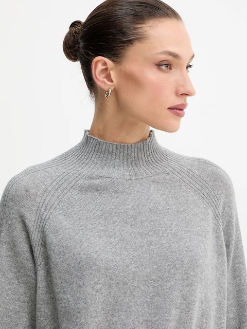 Twinset sweter kaszmirowy damski kolor szary lekki z półgolfem 252TT3531