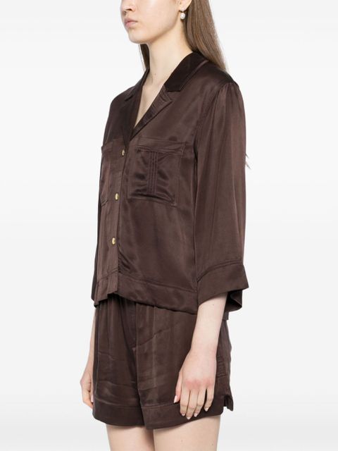 GANNI washed satin cropped shirt - Brown