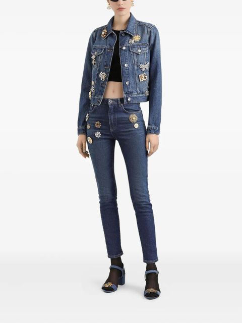Dolce & Gabbana brooch-embellished denim jacket - Blue - zdjęcie produktu nr 2