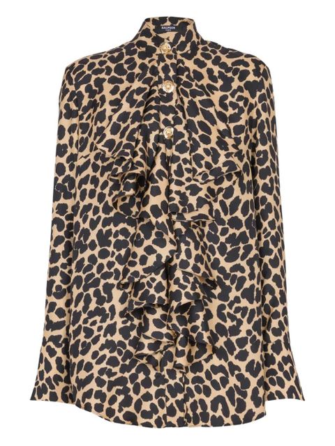 Balmain ruffled leopard-print shirt - Neutrals - zdjęcie produktu nr 1