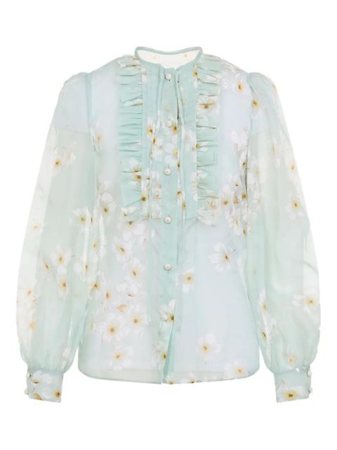 Valentino Garavani ruffled floral-print shirt - Blue - zdjęcie produktu nr 1