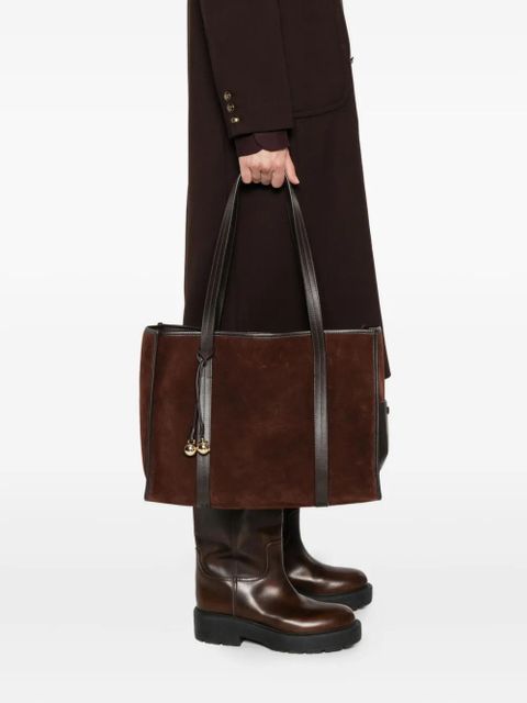 SANDRO suede leather-trimmed tote bag - Brown