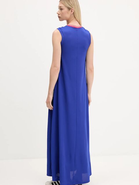 adidas sukienka House of Tiro kolor niebieski maxi rozkloszowana JW6819