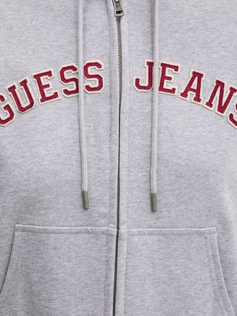 Guess Jeans bluza bawełniana damska kolor szary z kapturem melanżowa W5RQ20 K68I4